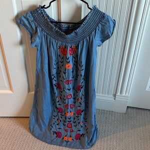 Francescas Blue Tencel Dress with Floral Embroidery Women’s Size M